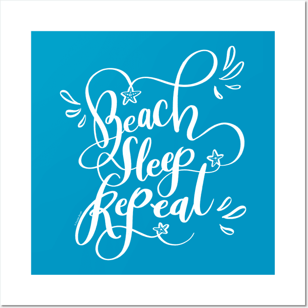 Beach Sleep Repeat White Hand Lettered Design Wall Art by DoubleBrush